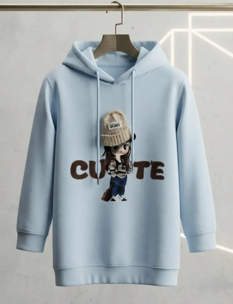 Cute Graphic Light Blue Hoodie