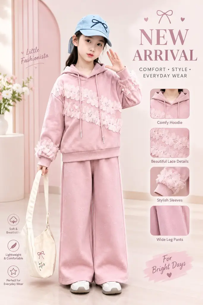 Girls’ 2-Piece Floral Hoodie Tracksuit - View 5