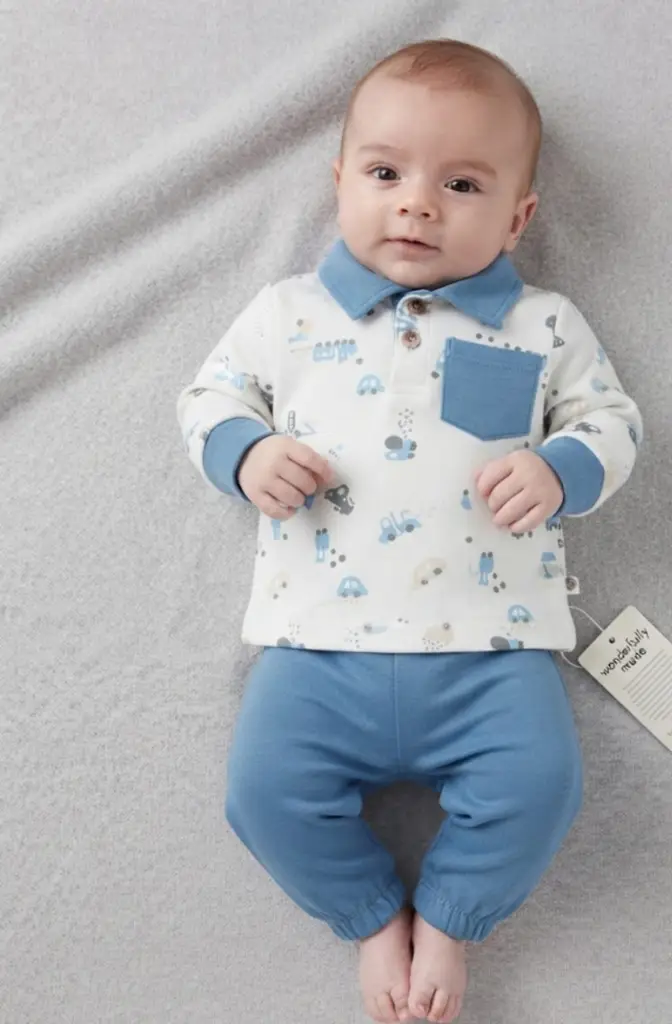 Blue Car Print Polo & Trousers Set - View 2