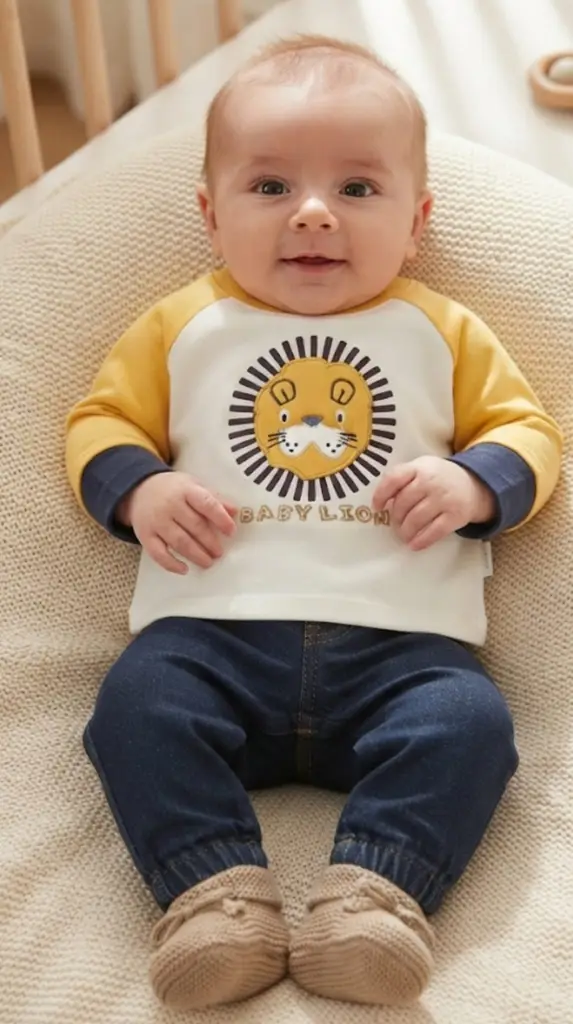 "Baby Lion" Raglan Top & Denim Pants Set - View 2
