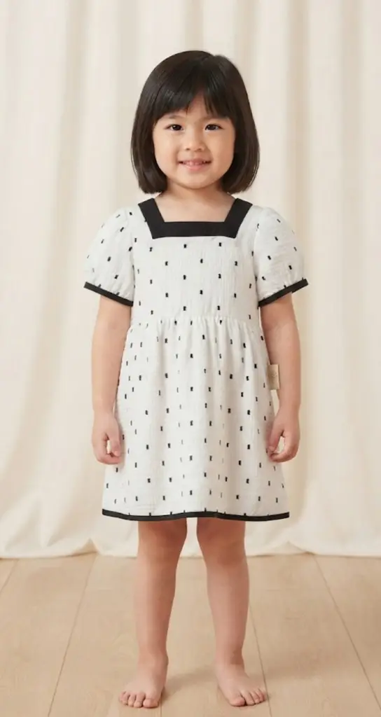 Classic Black-Dot Square-Neck Dress - View 2