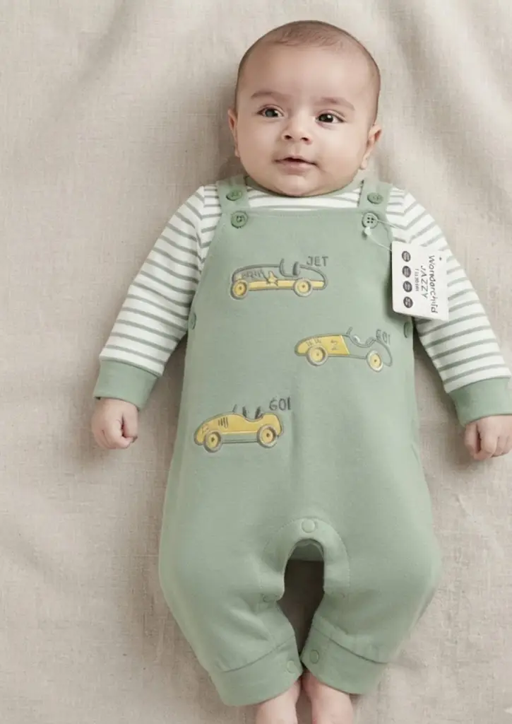Racing Car Print Dungaree & Striped Top Set - View 2