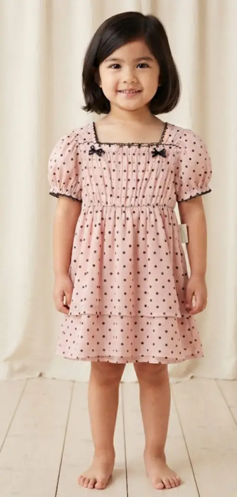 Pink embroidery Dot Tiered Dress - View 2