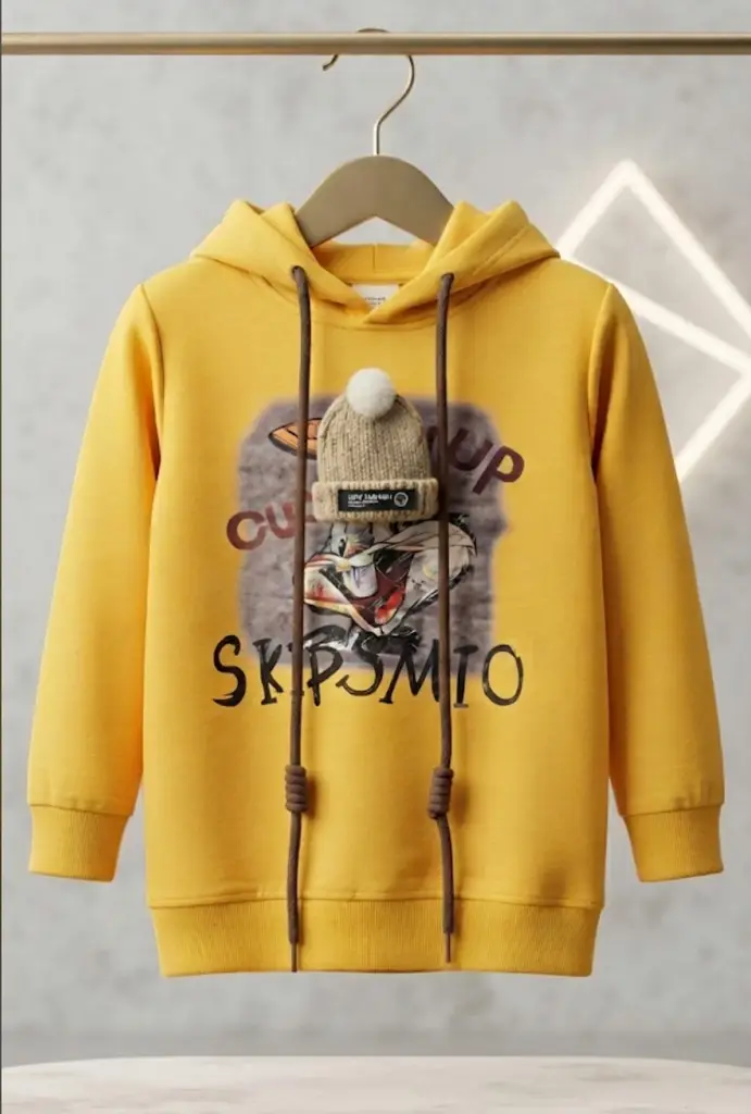 Mini Beanie Graphic Yellow Hoodie - View 2