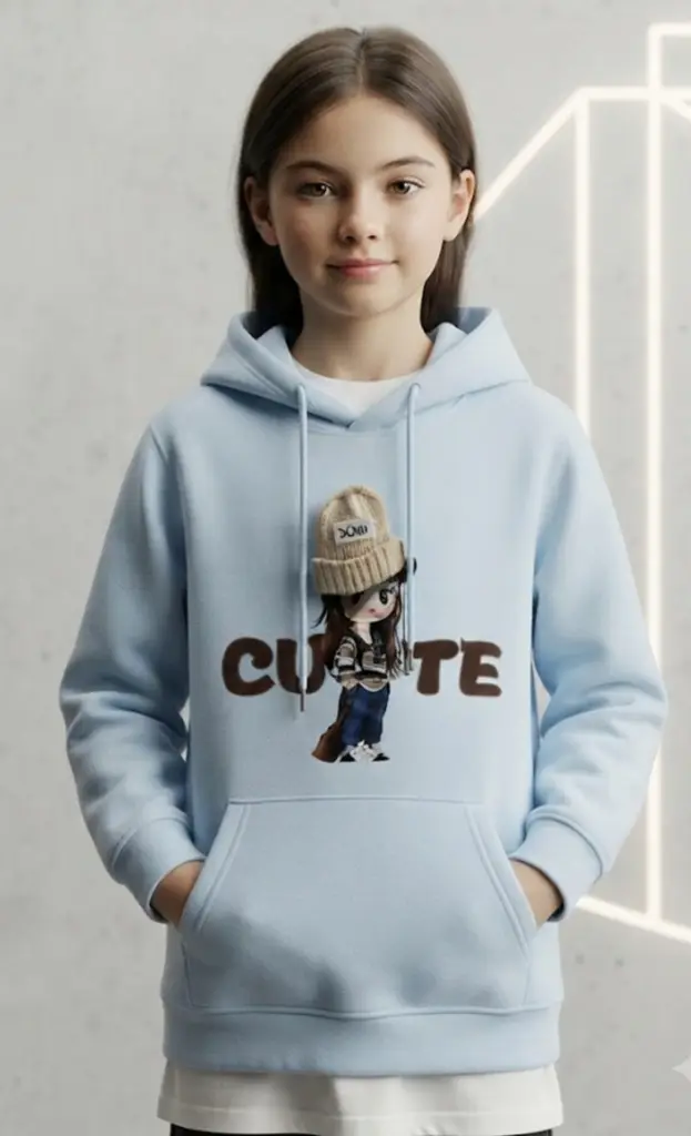 Cute Graphic Light Blue Hoodie - View 2