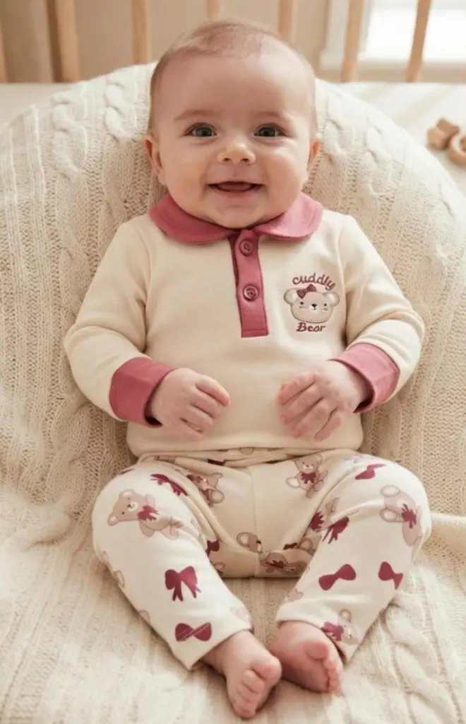 "Cuddly Bear" Bodysuit & Printed Leggings Set - View 2