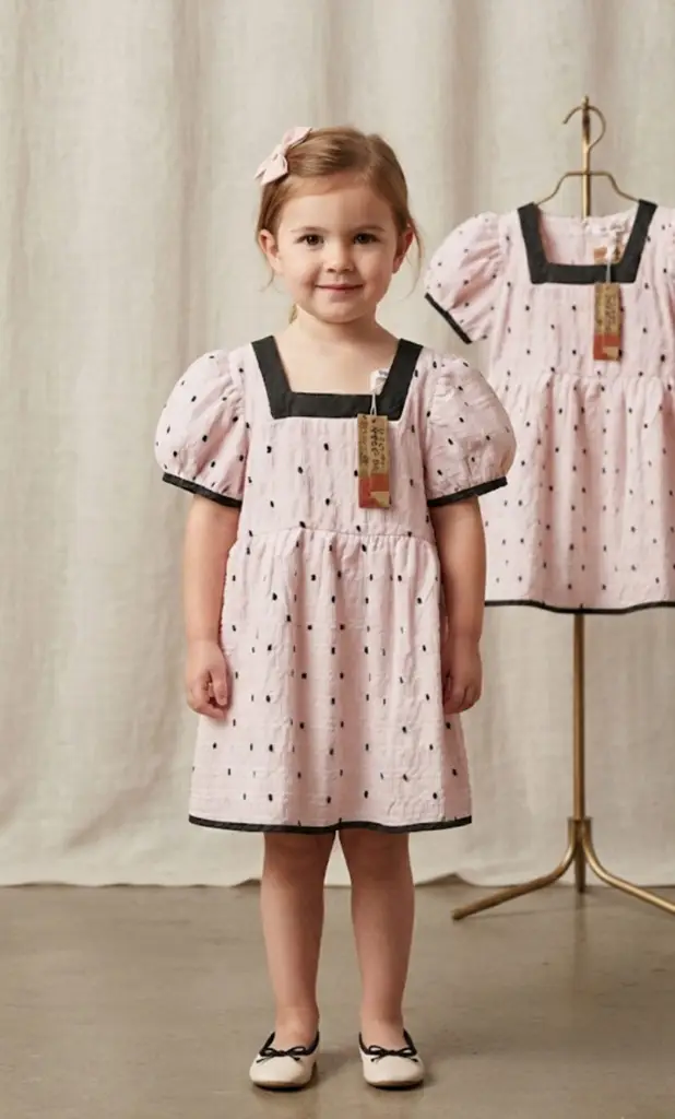 Black Contrast embroidery Dot Dress. - View 2