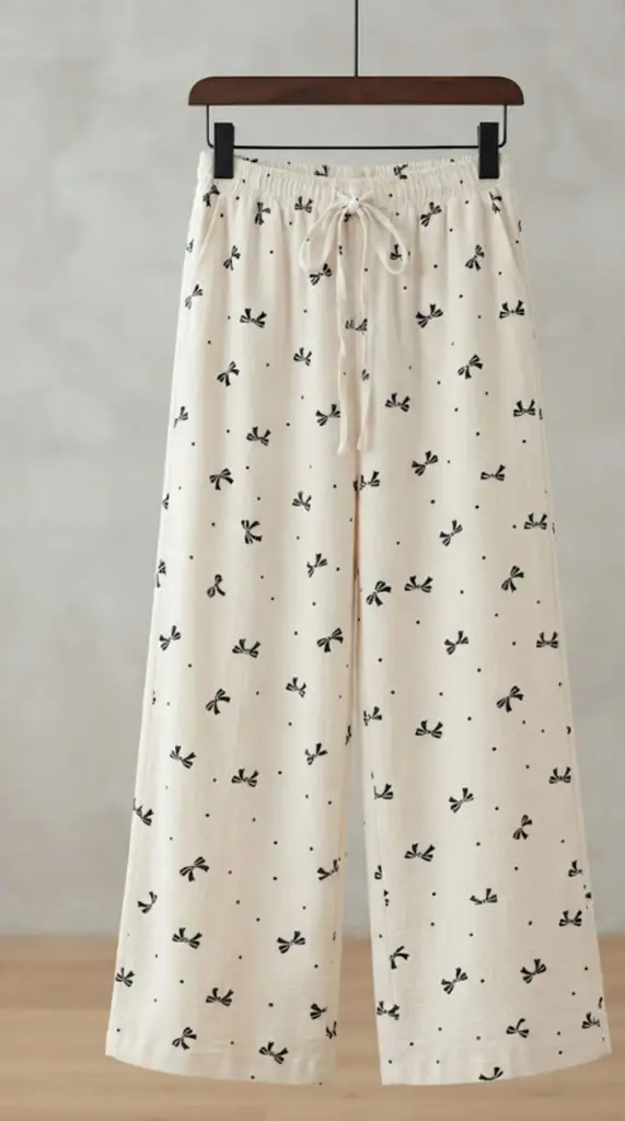 Charming Bow-Print Wide-Leg Trousers - View 2