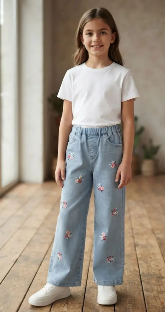 Floral Embroidered Wide-Leg Denim - View 4