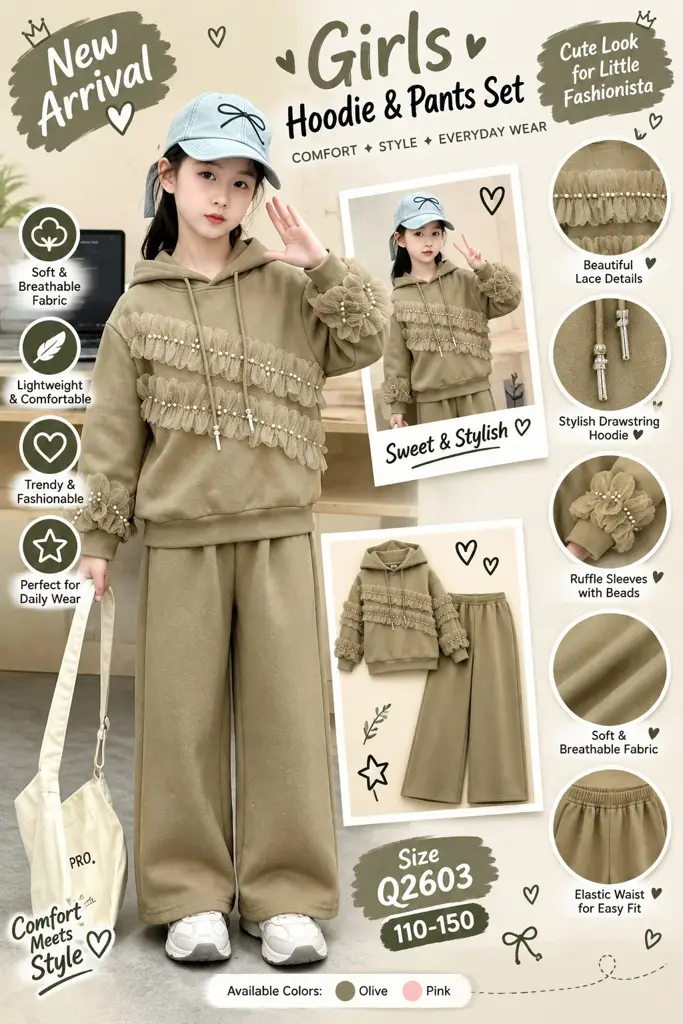 Girls’ 2-Piece Floral Hoodie Tracksuit - View 6