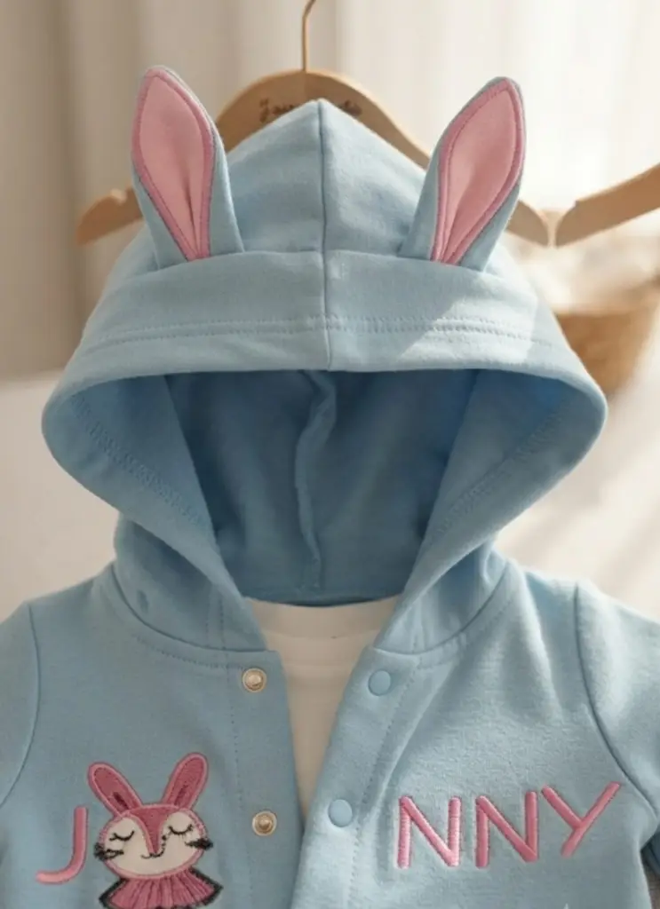 Bunny Applique Blue Hooded 3-Piece Outfit Set - View 2