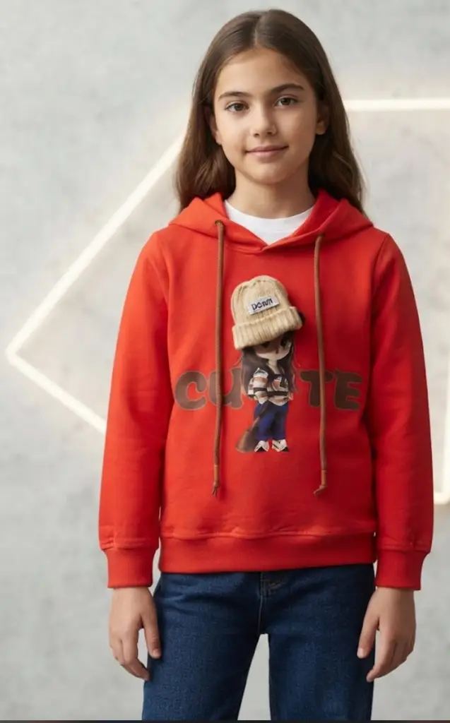 Cute Graphic Red Hoodie - View 2