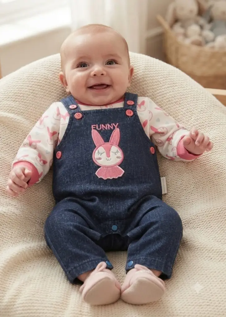 Bunny Denim Dungaree & Printed Top Set - View 2