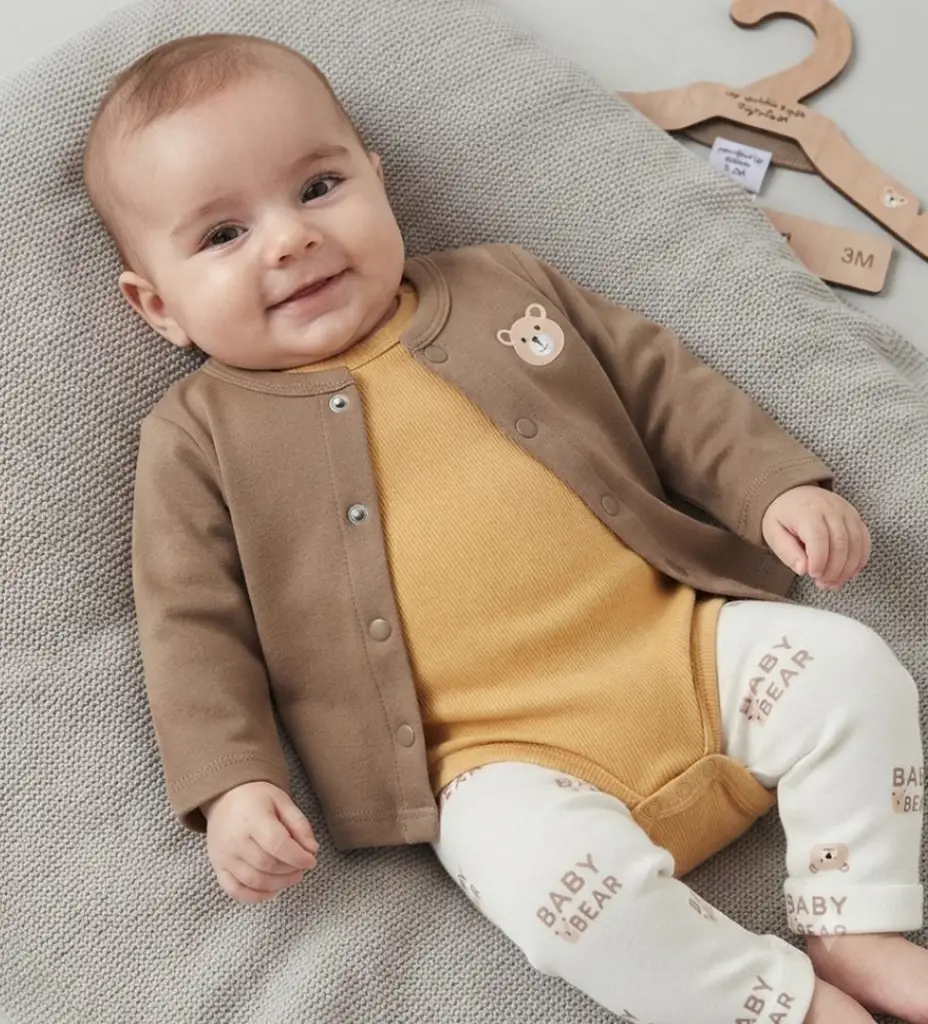 Baby Bear" 3-Piece Cardigan, Ribbed Bodysuit & trouser set - View 3