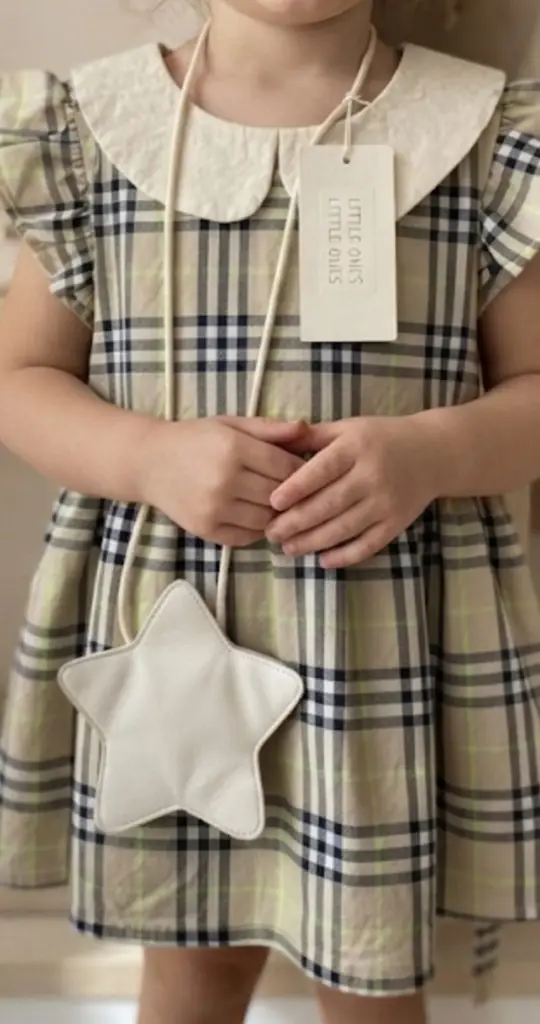 beige plaid cotton frock - View 3
