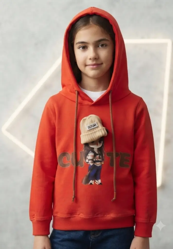Cute Graphic Red Hoodie - View 3