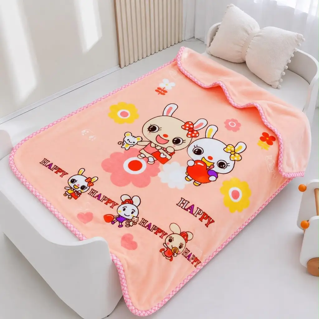 HAPPY" Peach Bunny DOUBLE PLY BLANKET