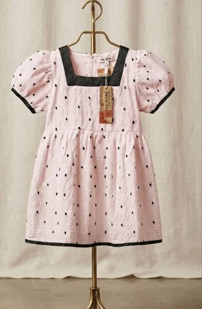 Black Contrast embroidery Dot Dress. - View 3