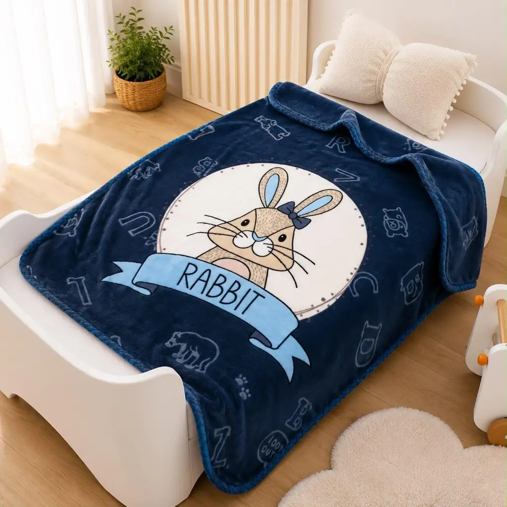 Navy Blue "Rabbit" Kids' Fleece Blanket