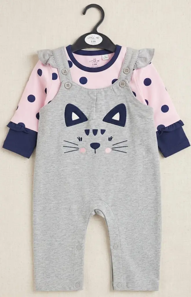 ​Cute Cat Print Overall & Polka Dot Top Set - View 3