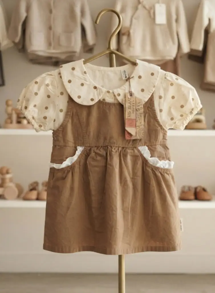 Classic Polka-Dot Blouse & Caramel Jumper Set - View 3