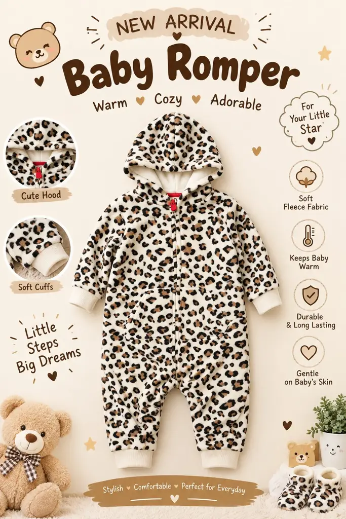 Leopard Print Fleece Romper