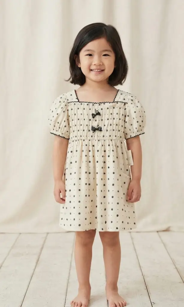Vintage Floral Embroidered Puff-Sleeve Dress - View 2