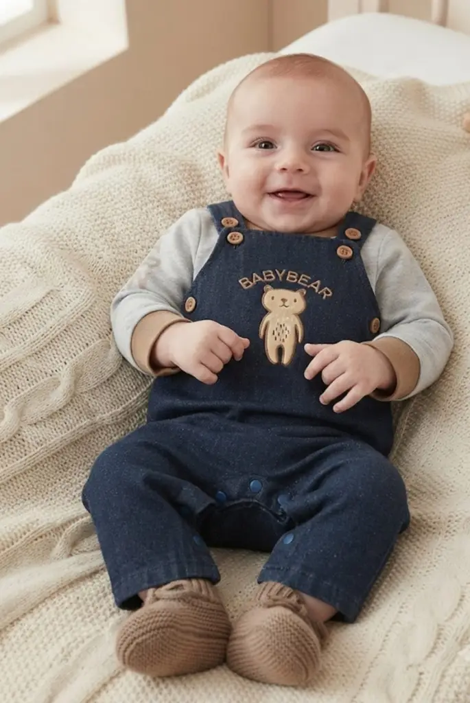 Bear" Denim Dungaree & Long-Sleeve Set - View 2