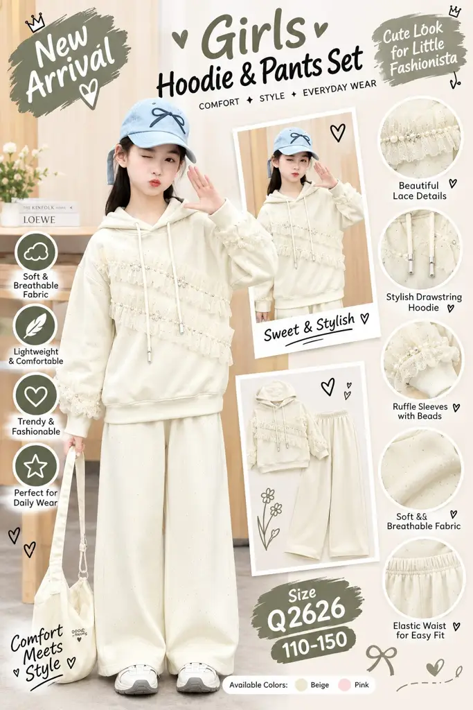 Girls’ 2-Piece Floral Hoodie Tracksuit - View 4
