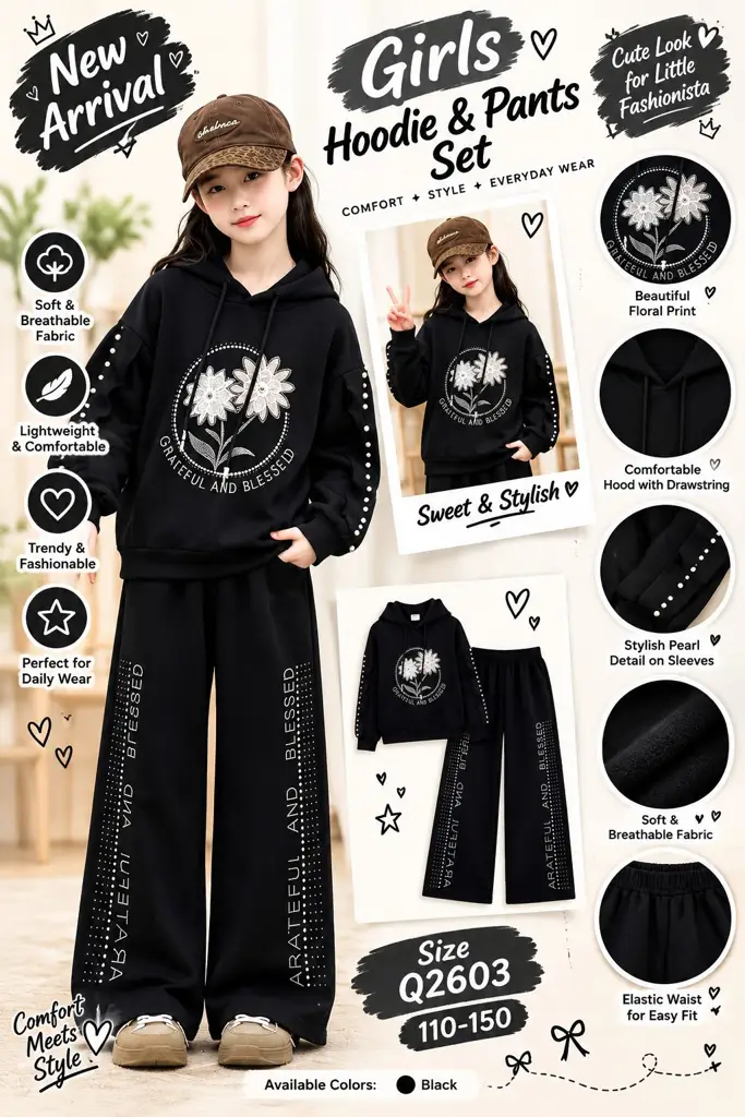 Girls Hoodie & Wide-Leg Pants Set - View 2