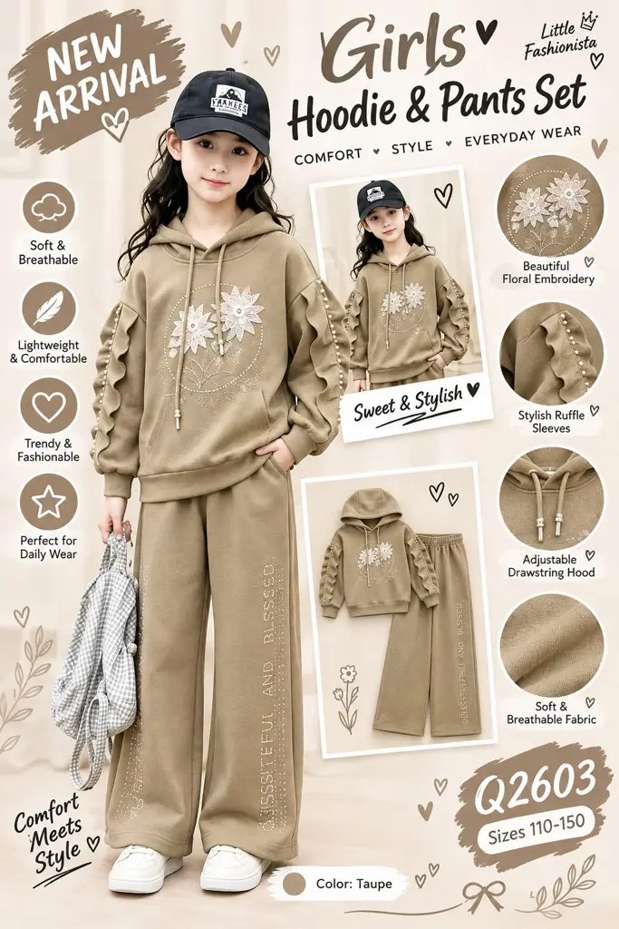 Girls Hoodie & Wide-Leg Pants Set - View 8