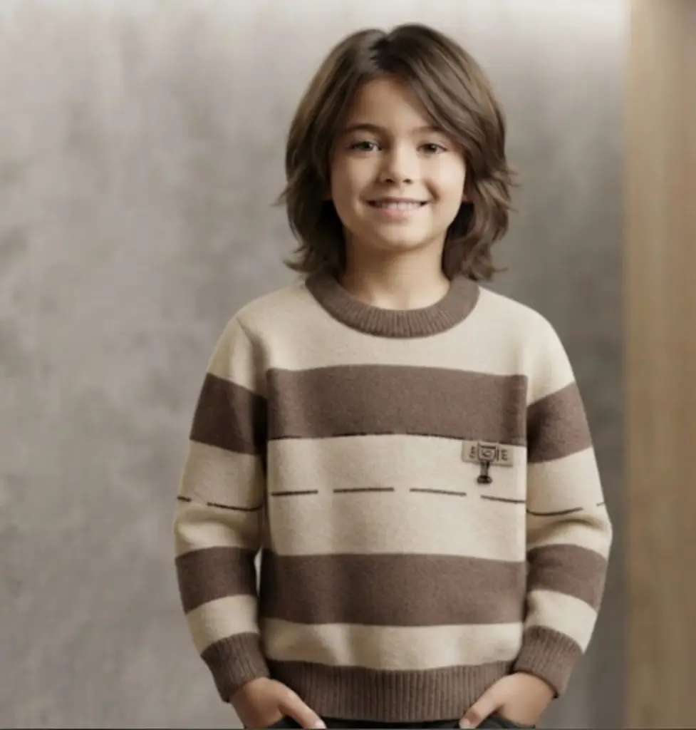 Earth-Tone Striped Knit Sweater for Boys & Girls - View 4