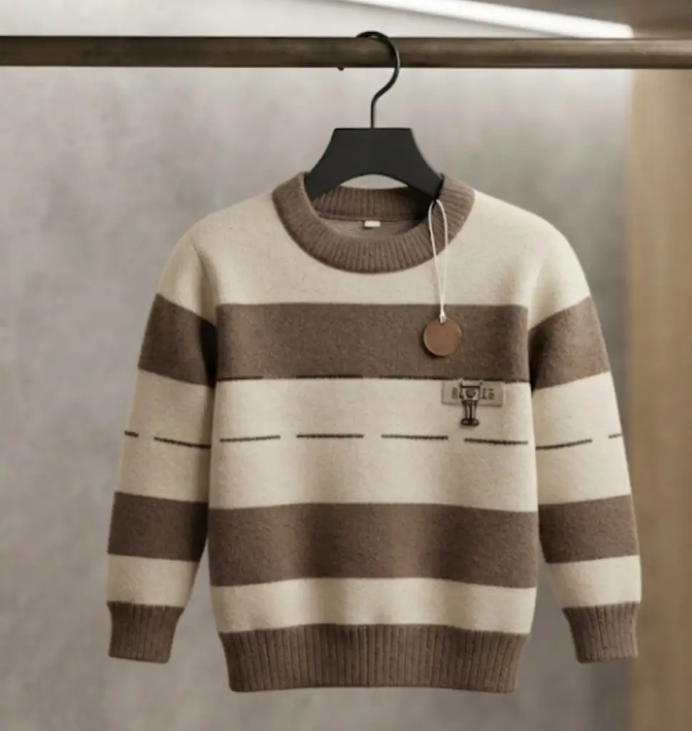 Earth-Tone Striped Knit Sweater for Boys & Girls - View 5